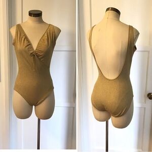 Vintage 1960s Gold Lame Pin Up Rockabilly Swim Suit